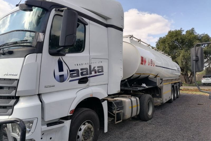A Haaka fuel tanker with the logo emblazoned on the cabin section.